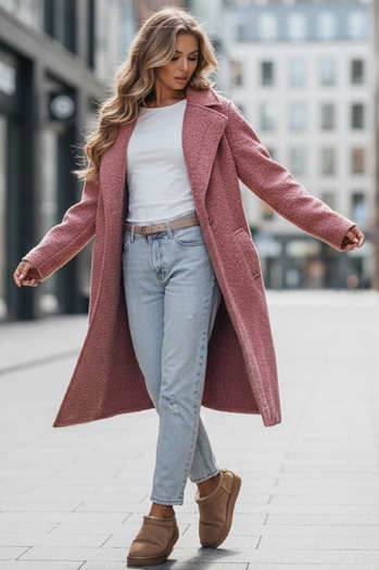 Długi płaszcz damski typu baranek różowy Dstreet NY0755z