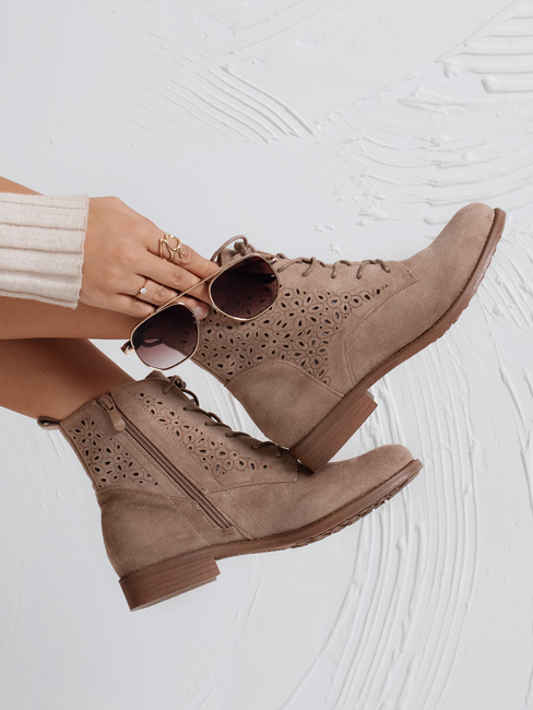 Botki ażurowe damskie beżowe Dstreet ZY1045