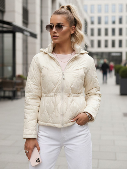 Kurtka damska pikowana z kapturem ecru Dstreet TY5533