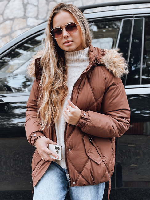 Kurtka damska zimowa pikowana z kapturem brązowa Dstreet TY5231