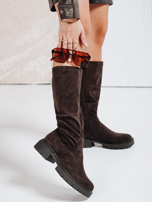 Kozaki damskie zamszowe brązowe Dstreet ZY1176