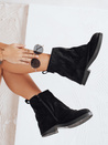 Botki damskie zamszowe z wywiniętą cholewką czarne Dstreet ZY1093