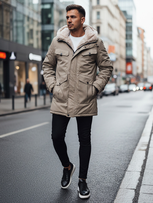 Kurtka zimowa męska parka z kapturem beżowa Dstreet TX4969z