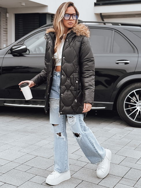 Kurtka damska zimowa długa z kapturem czarna Dstreet TY5468