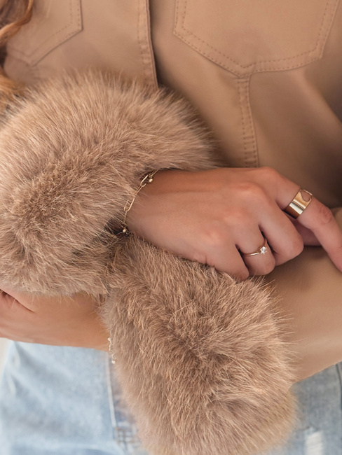 Kurtka skórzana damska z futerkiem kamelowa Dstreet TY5139