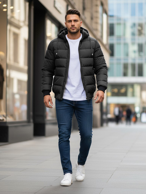 Kurtka męska zimowa pikowan z kapturem ciemnosza Dstreet TX5095