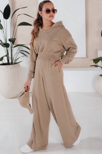 Komplet damski spodnie wide leg i bluza MINALIA beżowy Dstreet AY0918