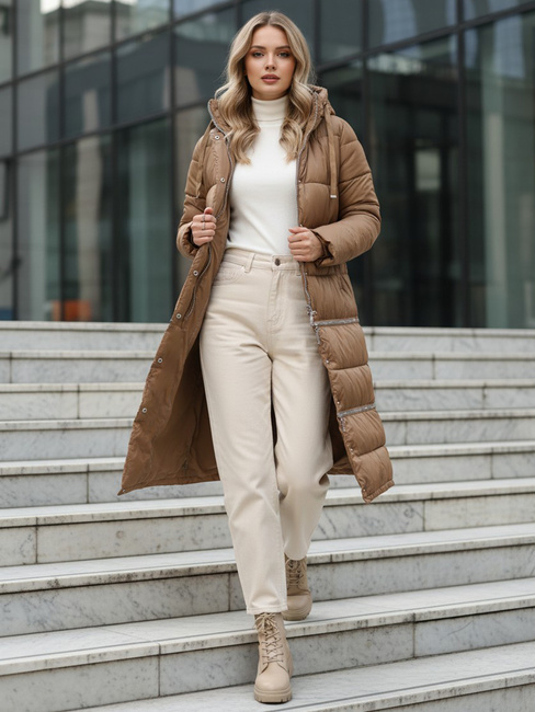 Kurtka damska zimowa długa kamelowa Dstreet TY5167