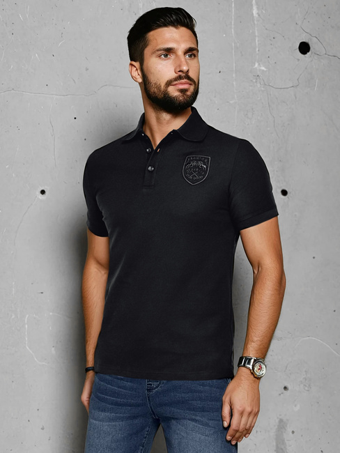Koszulka męska polo z naszywką czarna Dstreet PX0624