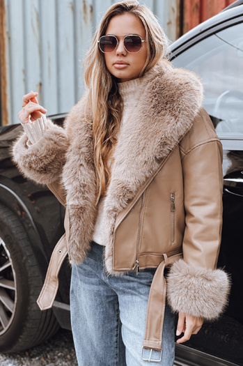 Kurtka ramoneska damska z futerkiem beżowa Dstreet TY5235