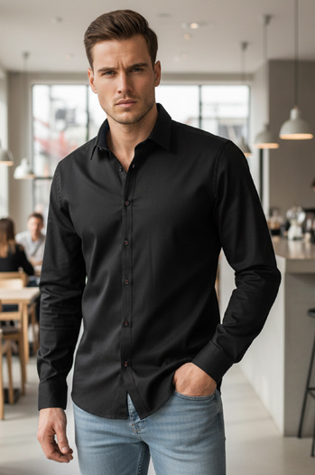 Koszula męska SLIM FIT elegancka gładka czarna Dstreet DX2596