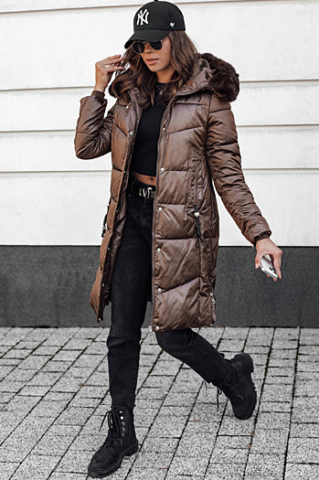 Kurtka zimowa damska pikowana z kapturem brązowa ULTRAWAY Dstreet TY4627