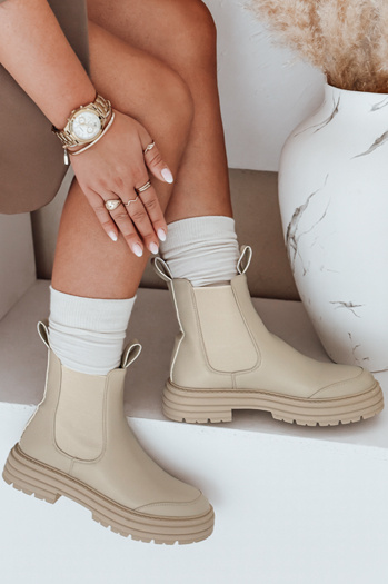 Botki damskie LUXIBOOTS na platformie beżowe Dstreet ZY0487