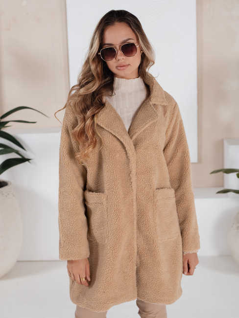 Płaszcz zimowy damski teddy futrzany beżowy Dstreet NY0757