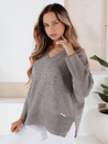 Damski sweter z dekoltem V VERALIA szary Dstreet MY2519