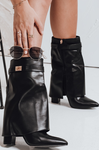 Botki damskie na słupku z szeroką cholewką czarne Dstreet ZY1116