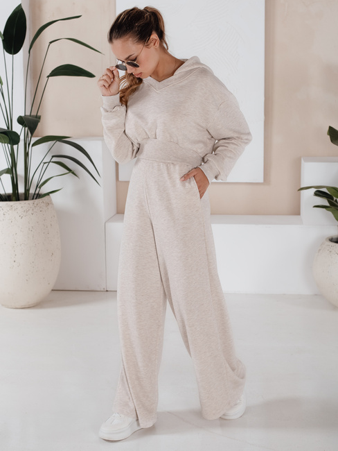 Komplet damski spodnie wide leg i bluza MINALIA beżowy Dstreet AY0917