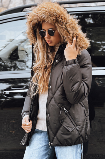 Kurtka damska zimowa pikowana z kapturem czarna Dstreet TY5232