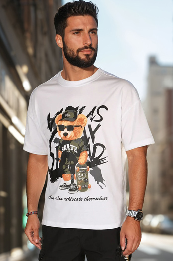 T-shirt męski z nadrukiem biały Dstreet RX5647