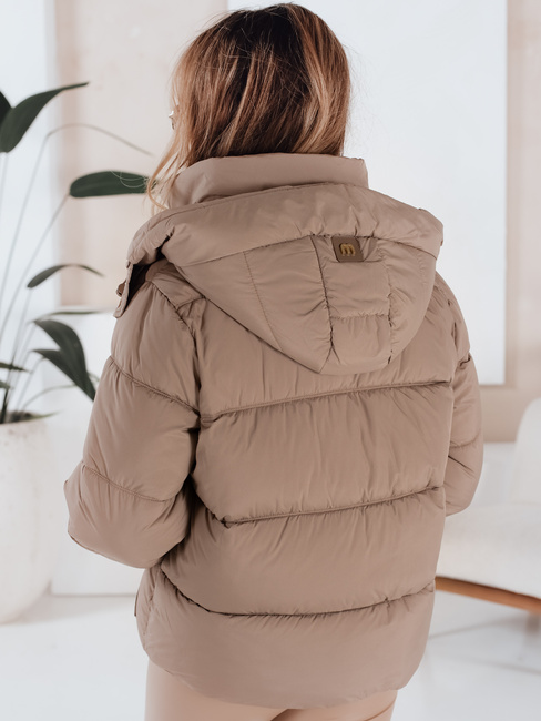 Kurtka zimowa damska pikowana z kapturem kamelowa Dstreet TY5063