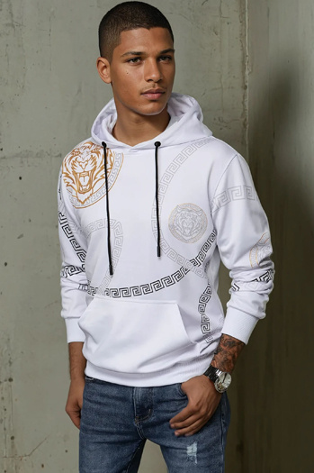 Bluza męska z kapturem i nadrukiem biała Dstreet BX5574
