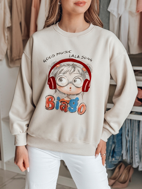Bluza damska oversize z nadrukiem LALA VIBE beżowa Dstreet BY1506
