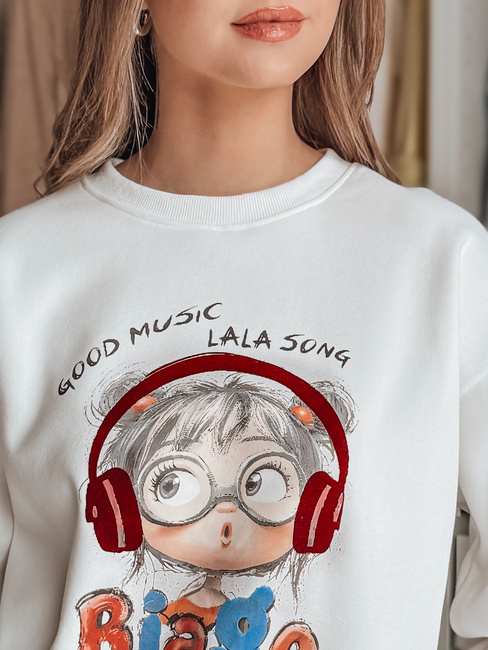 Bluza damska oversize z nadrukiem LALA VIBE biała Dstreet BY1504