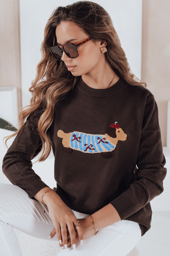 Damski sweter z aplikacją psa CHICPAWS brązowy Dstreet MY2544