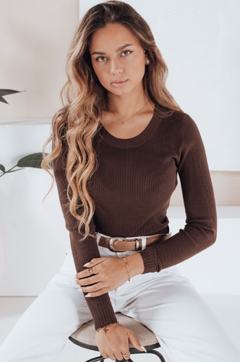 Damski sweter prążkowany NOLVIE brązowy Dstreet MY2494
