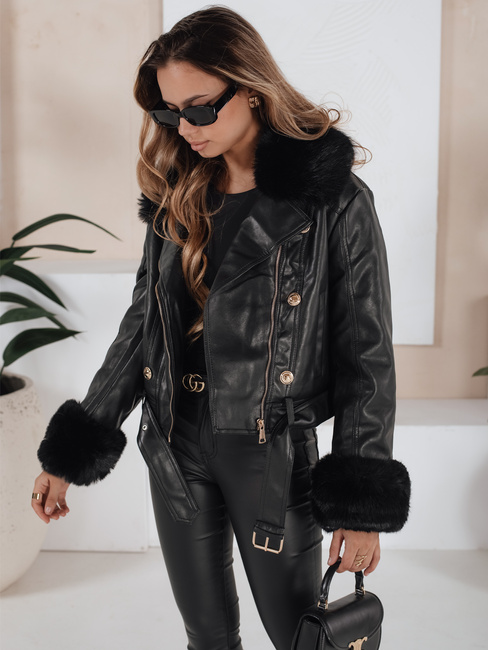 Kurtka skórzana damska z futerkiem czarna Dstreet TY5209