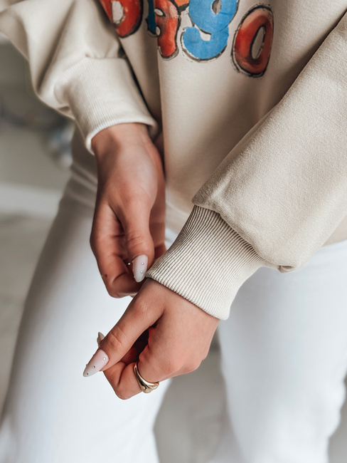 Bluza damska oversize z nadrukiem LALA VIBE beżowa Dstreet BY1506