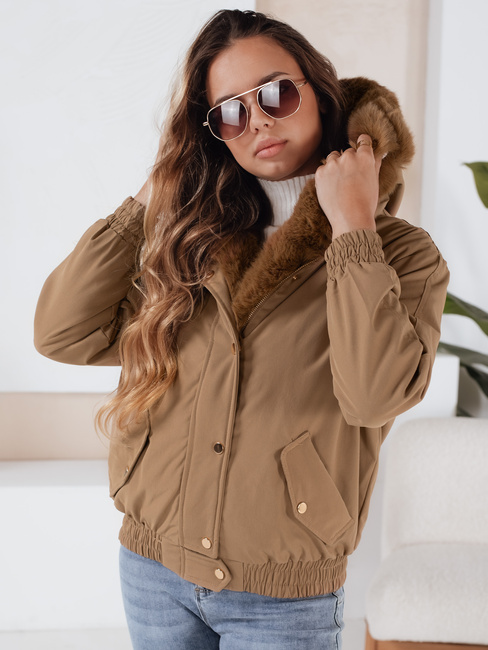 Kurtka damska zimowa VESSADA krótka z futerkiem jasnobrązowa Dstreet TY5061