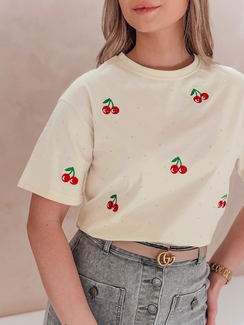 T-shirt damski w wiśnie FRUTTIKA żółty Dstreet RY2893
