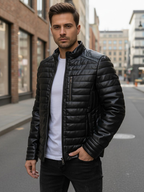 Kurtka skórzana męska zimowa pikowana czarna Dstreet TX5113