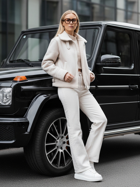 Kożuch damski zamszowy KASAMIRA biała Dstreet TY4739