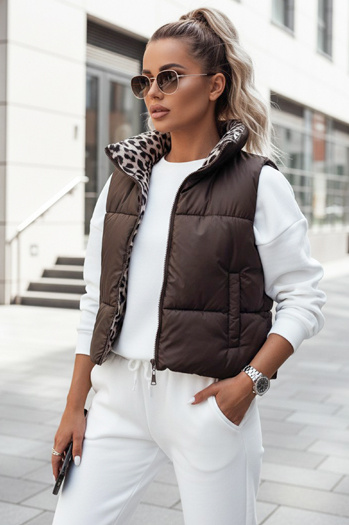 Kamizelka damska LEOVELLA przejściowa krótka pikowana dwustronna kawowa Dstreet TY4648