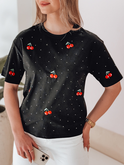 T-shirt damski w wiśnie FRUTTIKA czarny Dstreet RY2891