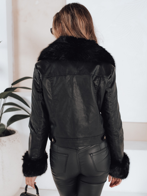 Kurtka skórzana damska ramoneska z futerkiem czarna Dstreet TY5207