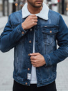 Kurtka męska jeansowa ocieplana z kożuchem granatowa Dstreet TX4729z