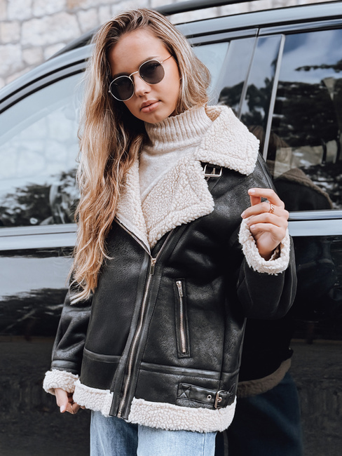 Kurtka ramoneska damska z kożuchem czarna Dstreet TY5247