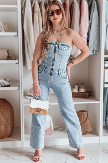 Kombinezon damskie jeansowy z gorsetem GORSSANKA niebieski Dstreet EY2587