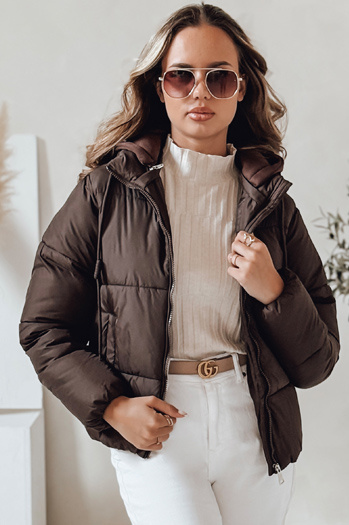 Kurtka damska krótka GLAMVO puchowa z kapturem brązowa Dstreet TY4951