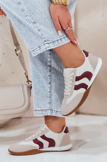 Sneakersy damskie beżowo-bordowe Dstreet ZY0779