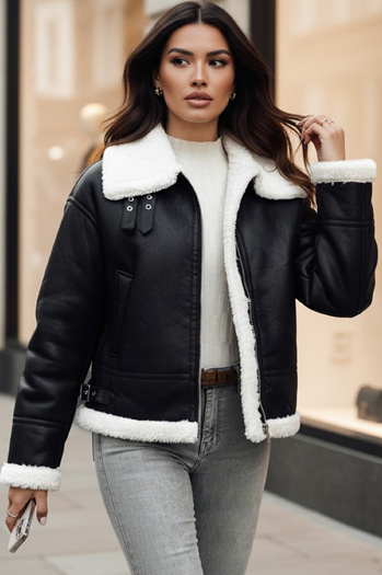 Kurtka skórzana damska z kożuchem FURBLAZE Dstreet czarna TY4730z