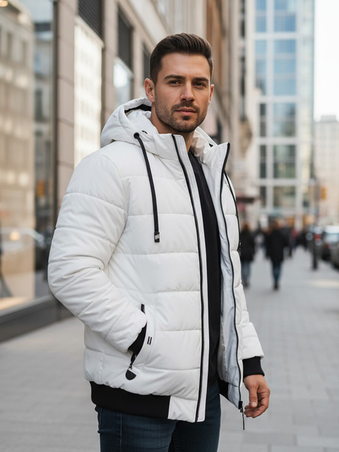 Kurtka męska zimowa pikowan z kapturem biała Dstreet TX5096