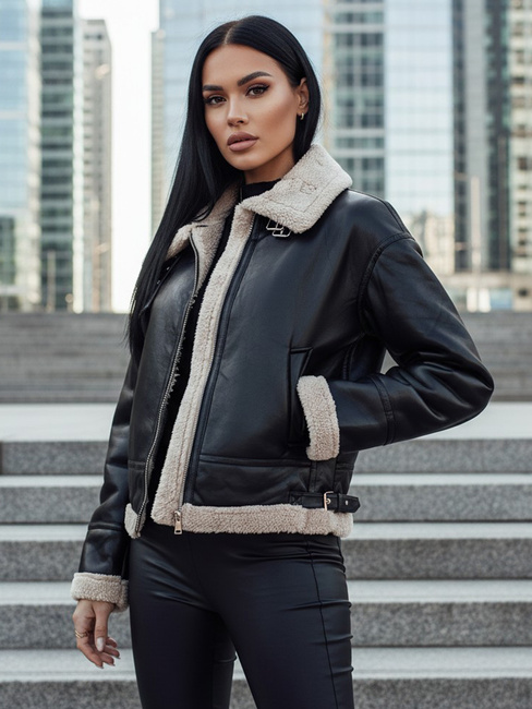 Kurtka skórzana damska z kożuchem SHEREB czarna Dstreet TY4756z