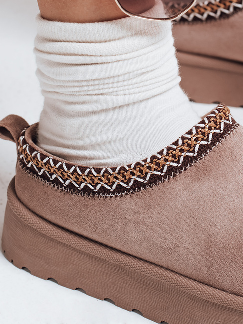 Śniegowce damskie z haftem zamszowe beżowe Dstreet ZY1183