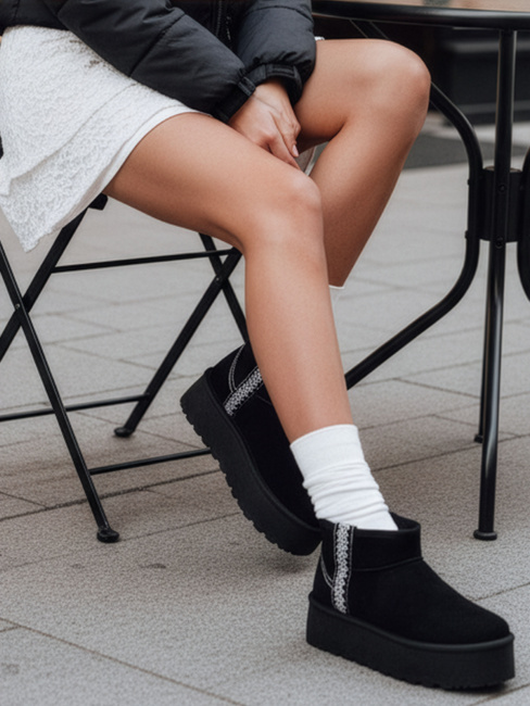 Śniegowce damskie zamszowe czarne Dstreet ZY1297