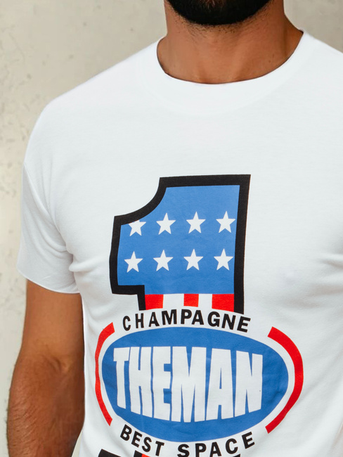 T-shirt męski z nadrukiem biały Dstreet RX4406