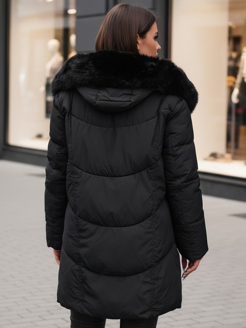 Kurtka damska zimowa MORISIO długa pikowana z kapturem czarna Dstreet TY4702z
